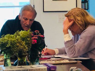 Peter Duchin and Patricia Beard at work in the fall of 2020, after Peter was released from the hospital after suffering a near-fatal case of Covid-19